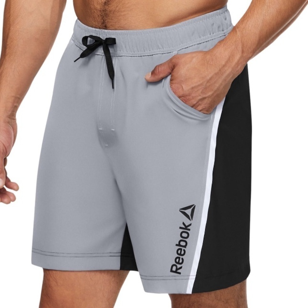 Reebok 9 Inch Volley Angled Piping black & Grey Swim Trunks size XXL